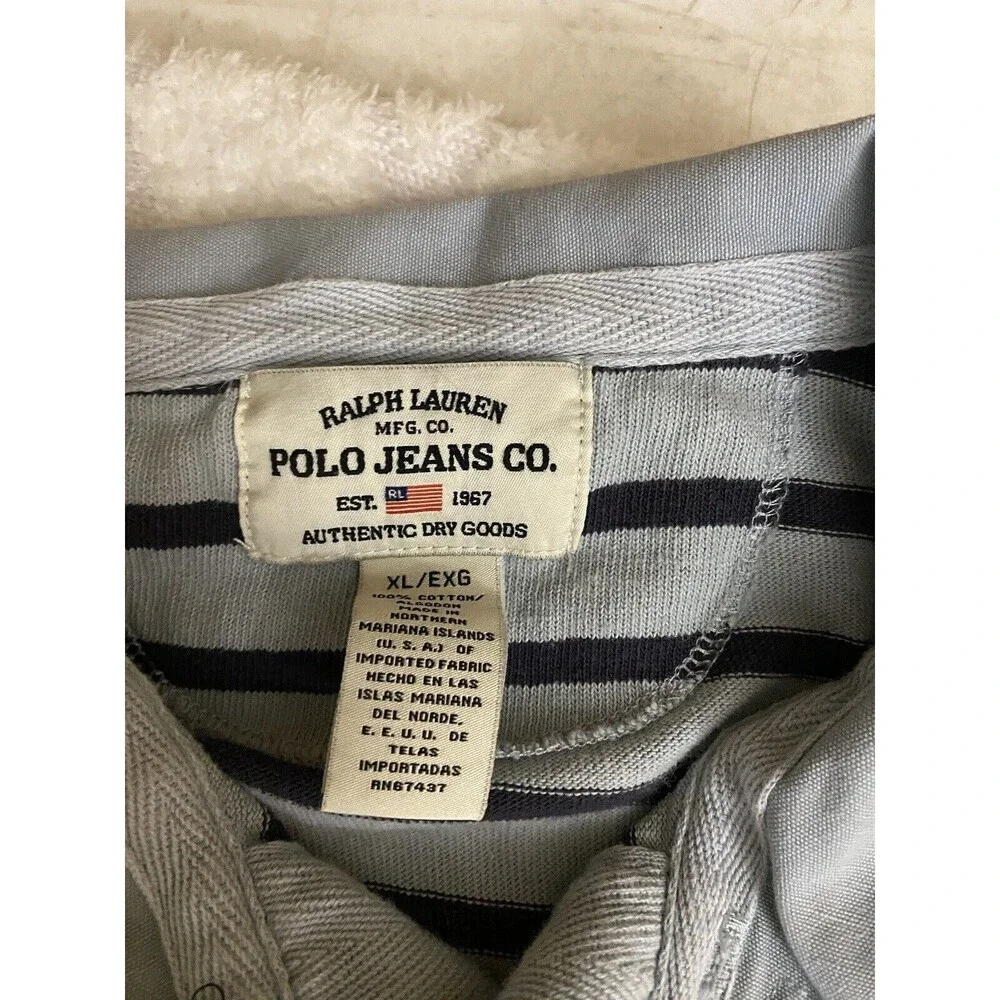 Vintage Ralph Lauren Blue Striped Men’s Polo Tee  Size XL